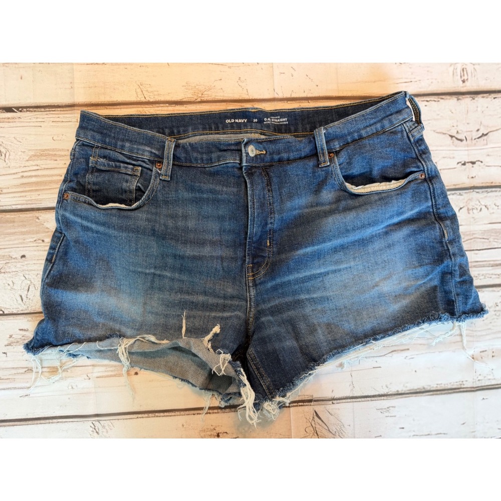 Old Navy OG Straight High Rise Denim Shorts Blue Raw Hem Size 20 Womens Jean